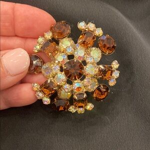 Vintage 1960’s Gold and Brown Gemstone Floral Brooch